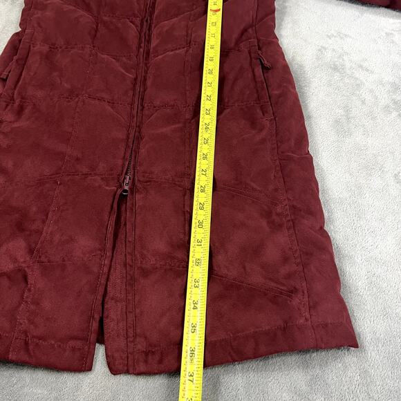 LL Bean Long Parka Goose Down Jacket Suede Quilted Women's S Burgundy Sherpa - Picture 11 of 11